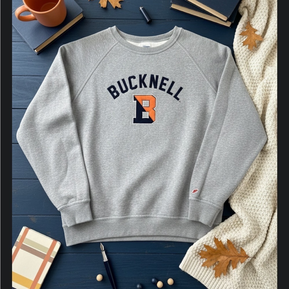 Bucknell University Bison Crewneck hi-low Sweatshirt Heather Gray- like new -L